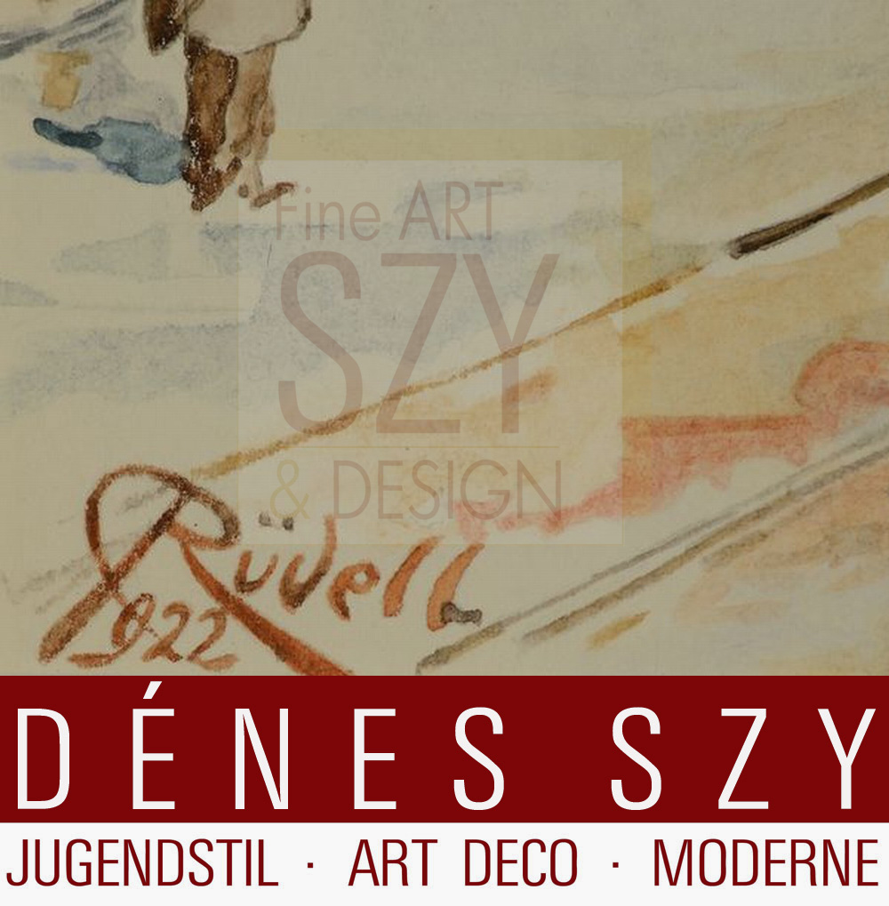Rüdell, Carl (1855 Treviri - 1939 Colonia), Vista storica di Neumarkt verso Schildergasse a Colonia con sede della polizia, Acquerello su carta.