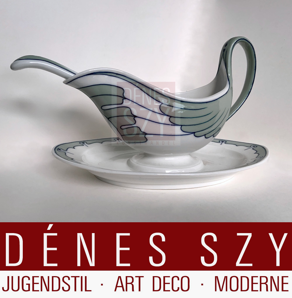 Grande salsiera Art Nouveau a base fissa, Porcellana Meissen Art Nouveau, Modello T liscio, servizio alare, Progettazione e decorazione: Rudolf Hentschel 1901, Esecuzione: Staatiche Porzellan-Manufaktur Meissen, Meissen circa 1905-1910. Germania