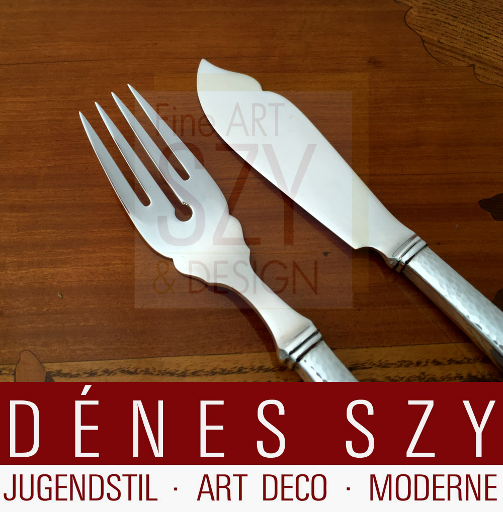 Coltello da pesce, Motivo: farfalla o uccello estivo, Posate in argento Art Nouveau, Design: Frigast Danimarca intorno al 1900/05, Esecuzione: Copenaghen circa 1920, 830 argento