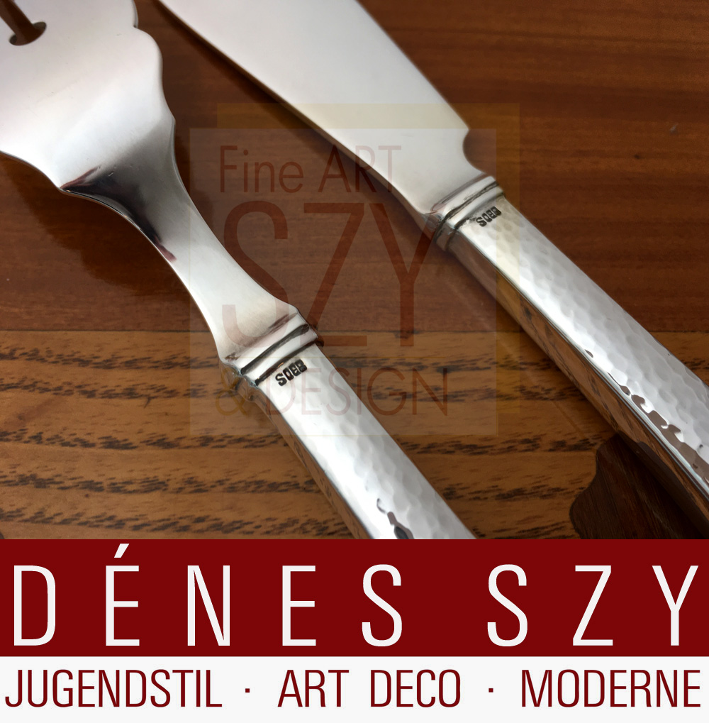 Coltello da pesce, Motivo: farfalla o uccello estivo, Posate in argento Art Nouveau, Design: Frigast Danimarca intorno al 1900/05, Esecuzione: Copenaghen circa 1920, 830 argento