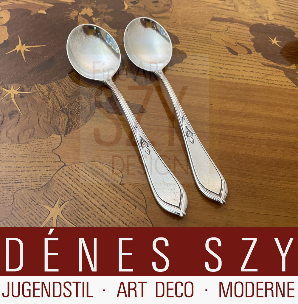 Cucchiaio da brodo, cucchiaio da zuppa, cucchiaio da composta, Posate in stile liberty tedesco in argento, Soggetto: giglio di Brema, modello n. 25600, Disegno: Hugo Leven 1900, Esecuzione: Koch & Bergfeld, Germania Brema, argento 800
