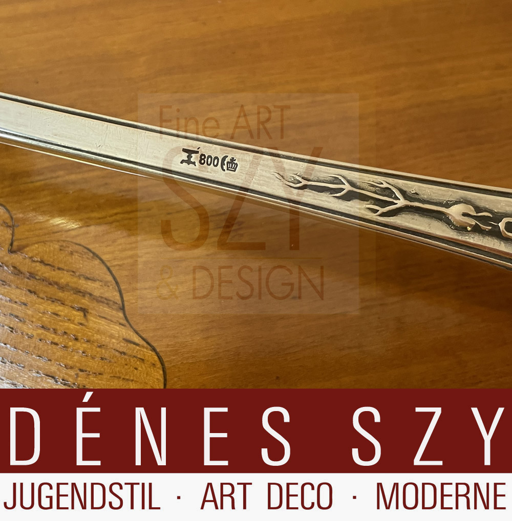 Mestolo da minestra grande, Posate Art Nouveau in argento, Motivo: giglio di Brema, modello n. 25600, Disegno: Hugo Leven 1900, Esecuzione: Koch & Bergfeld, Germania Brema, argento 800