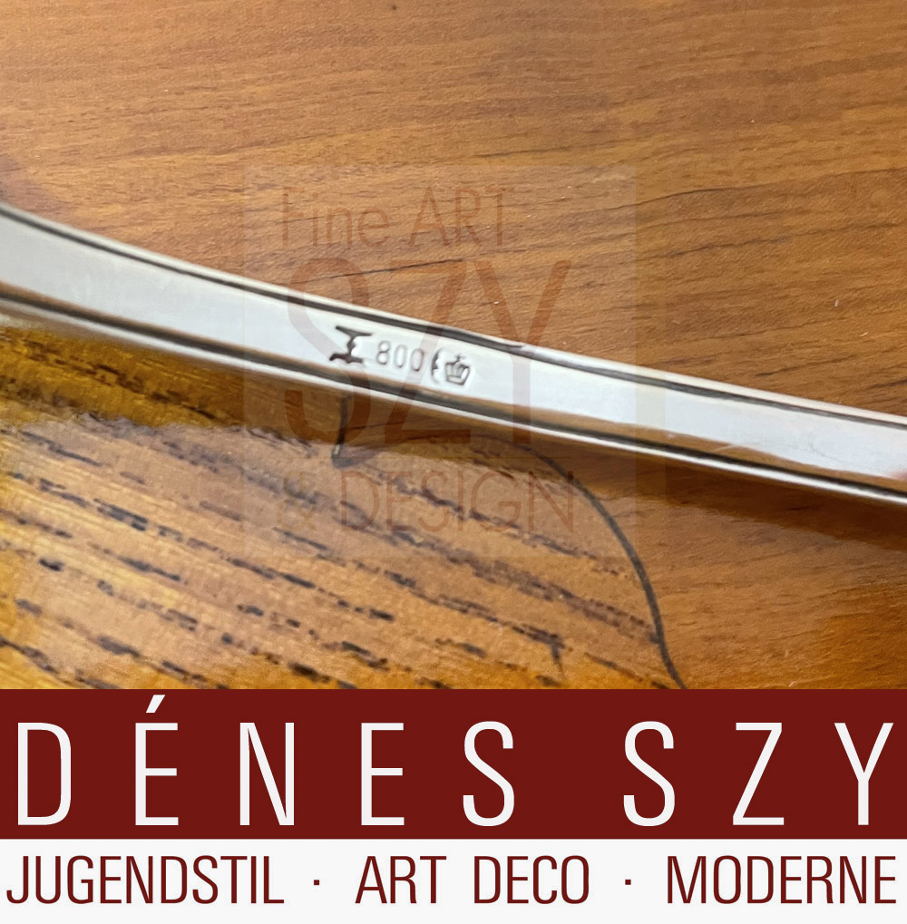 Cucchiaione da portata XL, Posate d'argento in stile liberty tedesco, Motivo: giglio di Brema, modello n. 25600, Disegno: Hugo Leven 1900, Esecuzione: Koch & Bergfeld, Brema, argento 800