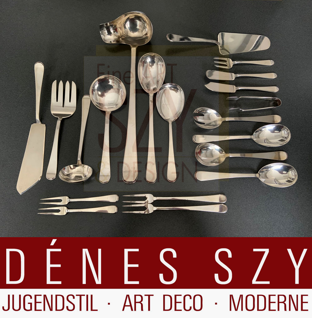 Posate d'argento Art Déco tedesche, Design: Gerhard Duve intorno al 1930, Esecuzione: Franz Bahner AG Düssedorf / Mansfeld Silber 1930-33, argento 800