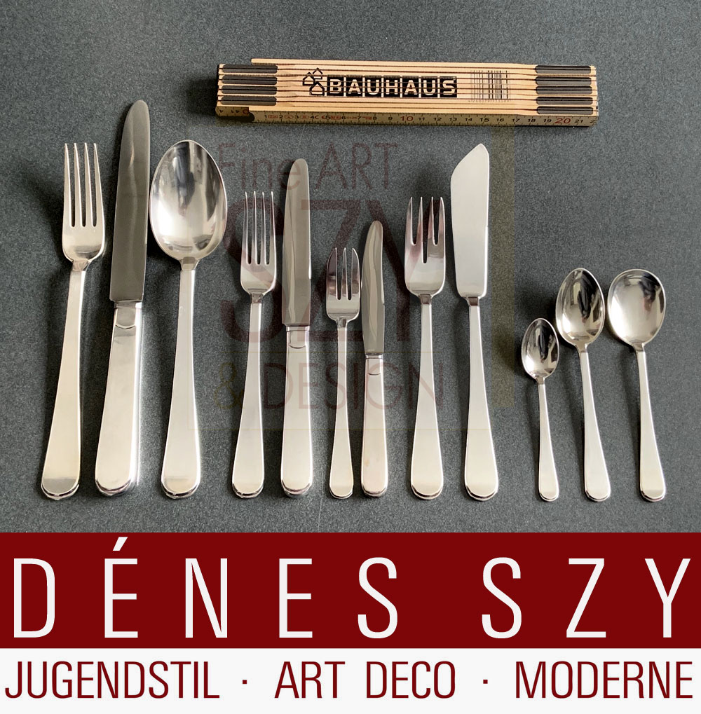 Posate d'argento Art Déco tedesche, Design: Gerhard Duve intorno al 1930, Esecuzione: Franz Bahner AG Düssedorf / Mansfeld Silber 1930-33, argento 800