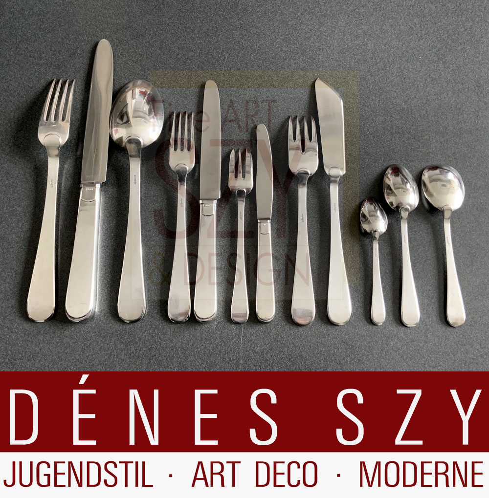 Posate d'argento Art Déco tedesche, Design: Gerhard Duve intorno al 1930, Esecuzione: Franz Bahner AG Düssedorf / Mansfeld Silber 1930-33, argento 800