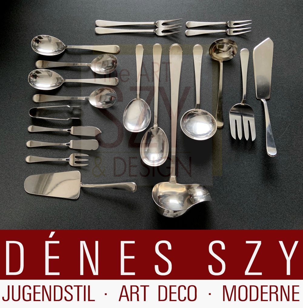 Posate d'argento Art Déco tedesche, Design: Gerhard Duve intorno al 1930, Esecuzione: Franz Bahner AG Düssedorf / Mansfeld Silber 1930-33, argento 800