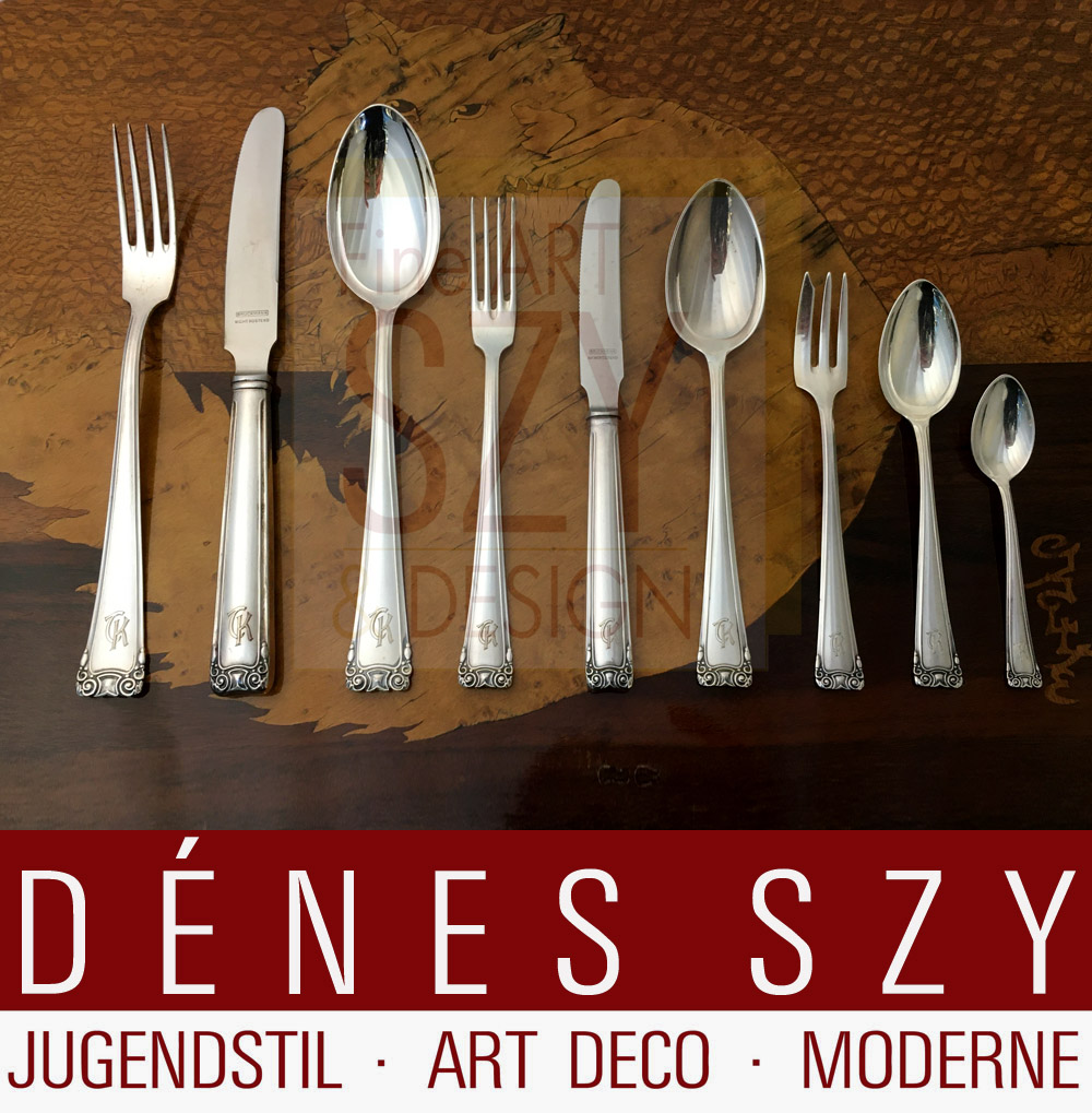 Servizio di posate in argento 800 Bruckmann 5401,Design: Karl Groß, Dresda intorno al 1915, Esecuzione: Peter Bruckmann & figli, Heilbronn Germania intorno al 1950, argento 800