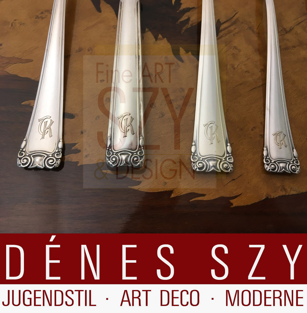 Servizio di posate in argento 800 Bruckmann 5401,Design: Karl Groß, Dresda intorno al 1915, Esecuzione: Peter Bruckmann & figli, Heilbronn Germania intorno al 1950, argento 800