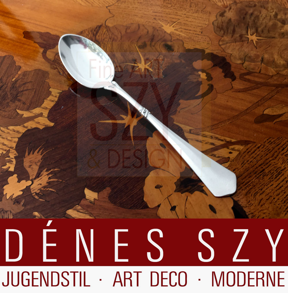 Cucchiaino da posate in argento modello 2800, Legamento crociato con giglio, Design: design di fabbrica prima del 1900, Esecuzione: Vereinigte Duesseldorfer Silberwarenfabriken VSF, Germania, Argento 800