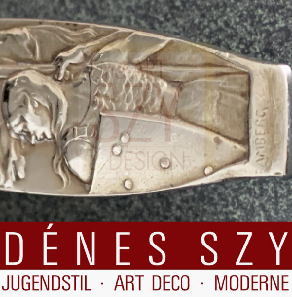 Paletta per torta Art Nouveau, motivo Valchiria, Design: Adolf Amberg 1900, Soggetto: serie Wagner, storicismo, Esecuzione: Peter Bruckmann, Heilbronn, Germania, Argento 800, parzialmente dorato