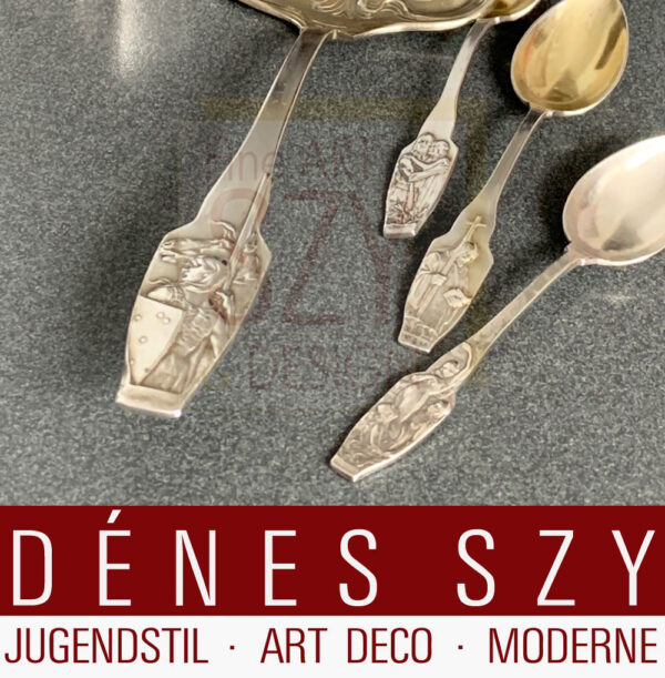 Paletta per torta Art Nouveau, motivo Valchiria, Design: Adolf Amberg 1900, Soggetto: serie Wagner, storicismo, Esecuzione: Peter Bruckmann, Heilbronn, Germania, Argento 800, parzialmente dorato