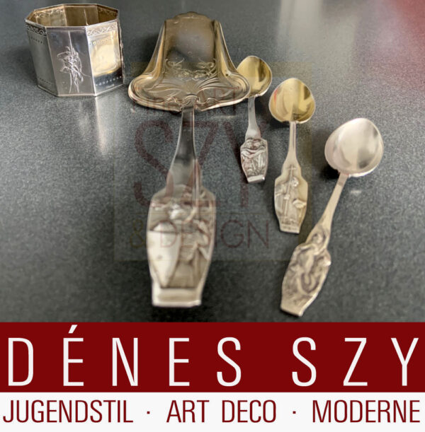 Paletta per torta Art Nouveau, motivo Valchiria, Design: Adolf Amberg 1900, Soggetto: serie Wagner, storicismo, Esecuzione: Peter Bruckmann, Heilbronn, Germania, Argento 800, parzialmente dorato