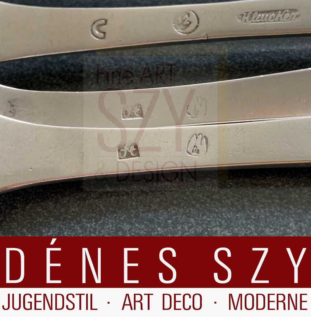 Set di cinque forchette da tavola tedesche, 3x Lüneburg ca. 1810, argento 12 Lot, Johann Heinrich Lorenz Kleucker (Sen), 2x (Amburgo-) Harburg, Georg Stegemeyer