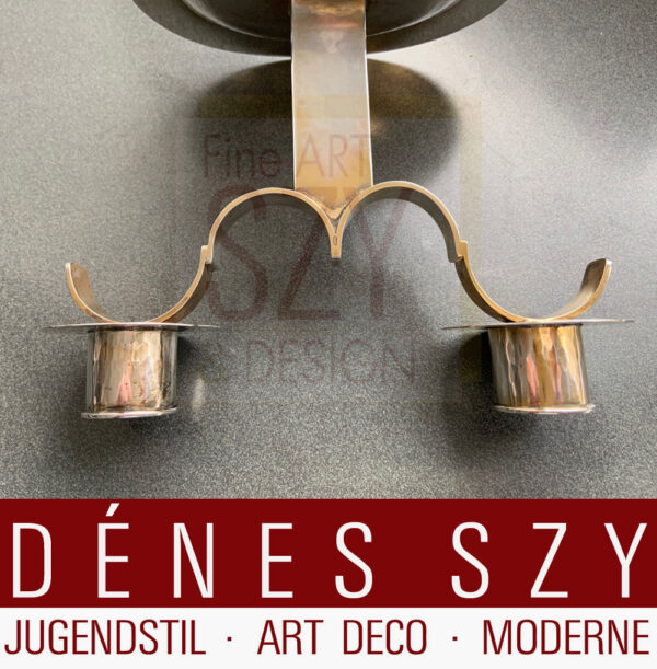 Paio di candelabri in argento Art Deco Bauhaus a due braccia, Design ed esecuzione: Lipsia anni '20, argento 800, delicata doratura residua