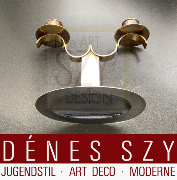 Paio di candelabri in argento Art Deco Bauhaus a due braccia, Design ed esecuzione: Lipsia anni '20, argento 800, delicata doratura residua