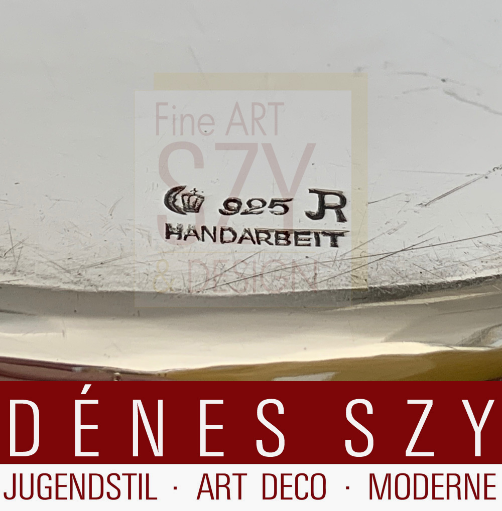 Ciotola Art Déco, ciotola da portata, piatto di presentazione, Design ed esecuzione: Johannes Ruhland, Dresda ?, argento sterling 925, Handarbeit