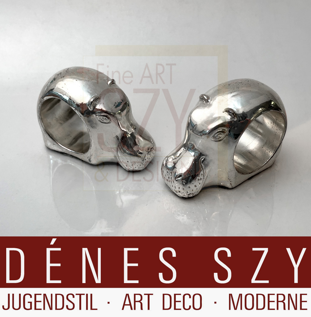 Portatovagliolo d'argento, con una rappresentazione tridimensionale di un ippopotamo, Design ed esecuzione: AfriSilver, Sud Africa XX secolo, argento sterling 925, filled