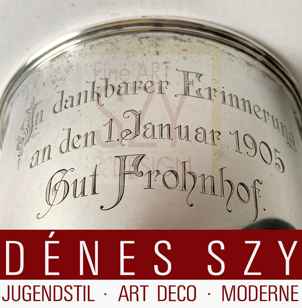 Coppa da caccia Art Nouveau, Esecuzione: Wilkens, Brema Germania intorno al 1900-05, argento 800, venditore Krischer, Düsseldorf, con numero di modello Wilkens 158336