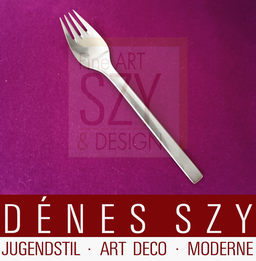 Forchetta da dessert, Modello TUJA / TANAQVIL, Design: Magnus Stephensen 1955, Design moderno di metà secolo, Esecuzione: Georg Jensen, Copenhagen anni '50, acciaio inossidabile
