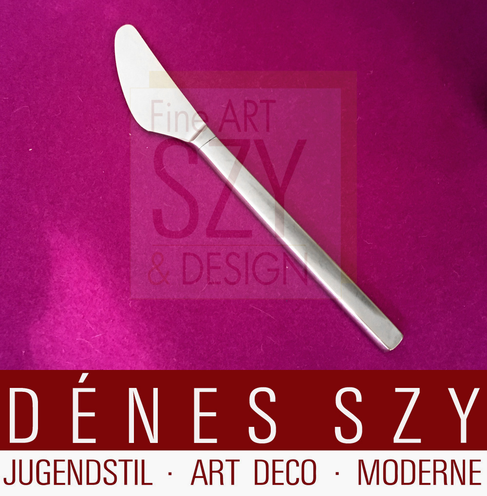 Coltello da dessert con manico lungo, Modello TUJA / TANAQVIL, Design: Magnus Stephensen 1955, Design moderno di metà secolo, Esecuzione: Georg Jensen, Copenhagen anni '50, acciaio inossidabile
