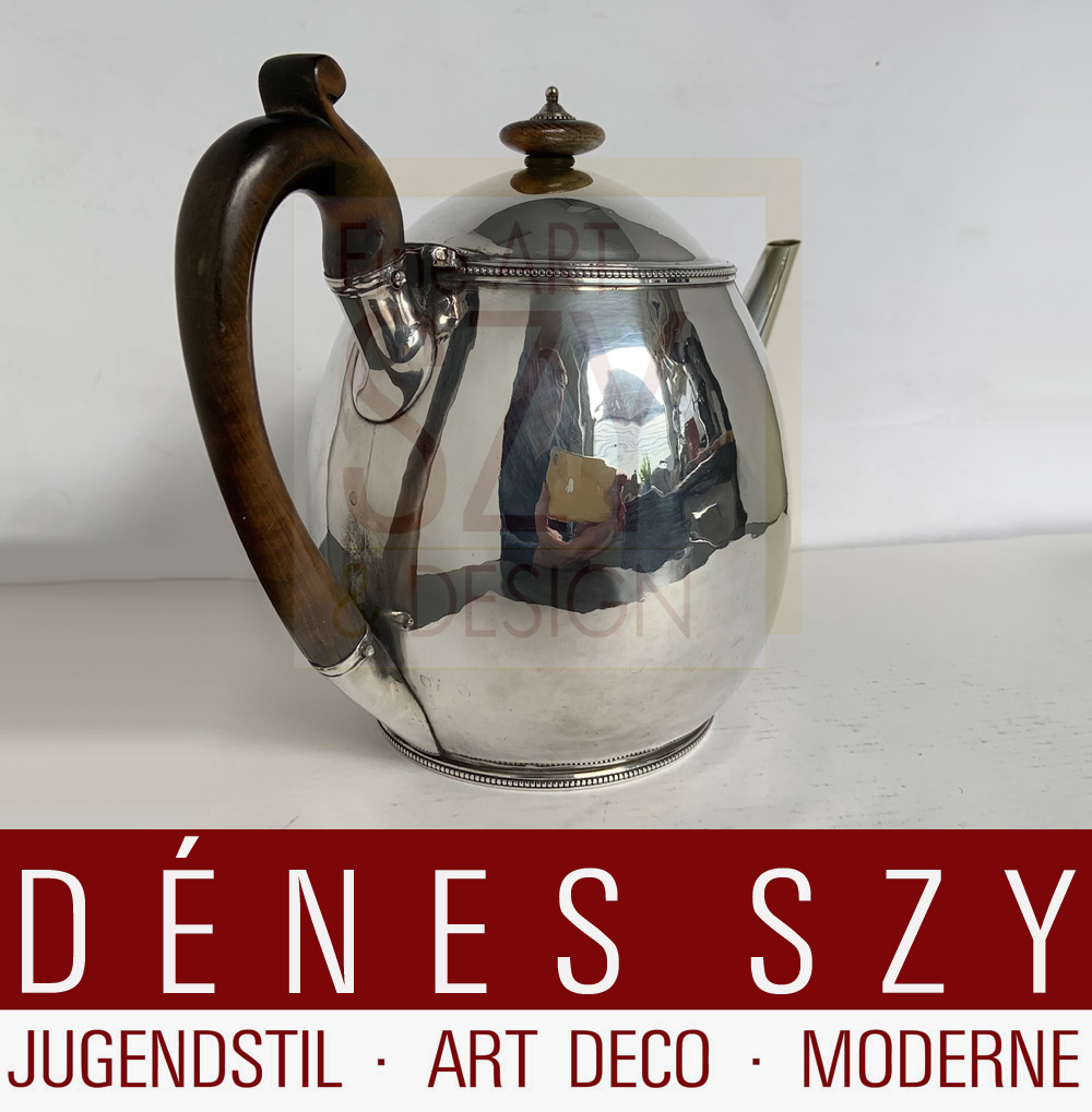 Teiera in argento dalla classica forma a pera, Esecuzione: Thomas Chawner, Londra 1786, Inghilterra, argento sterling 925, probabilmente pomo e manico in legno pregiato