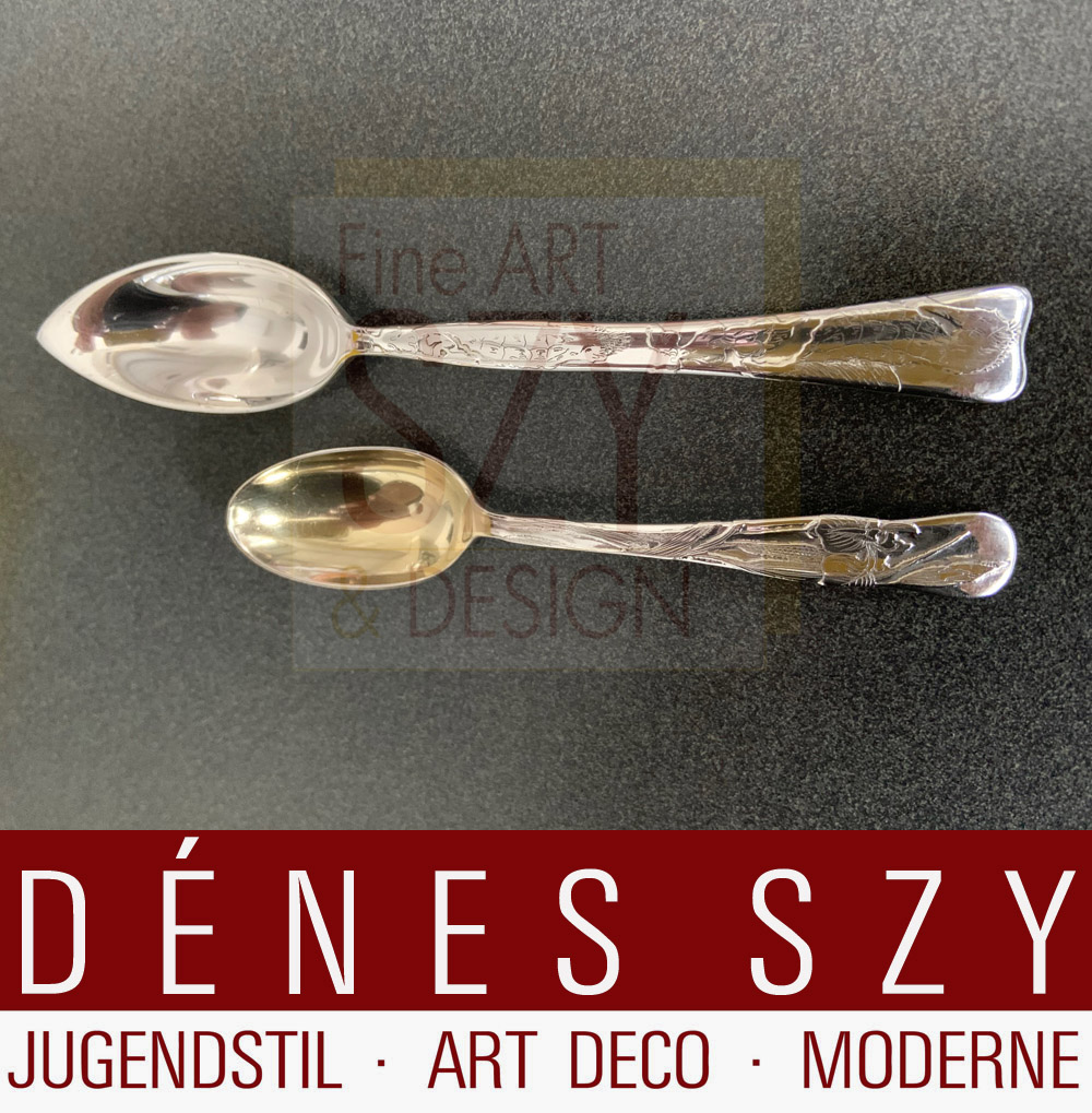 Cucchiaio pompelmo o cucchiaio gelato, tutto argento, Design: Charles Grosjean 1880, Esecuzione: Tiffany and Co. New York 1880-91, argento sterling, Modello Lap-over-Edge # 1880, cavalluccio marino