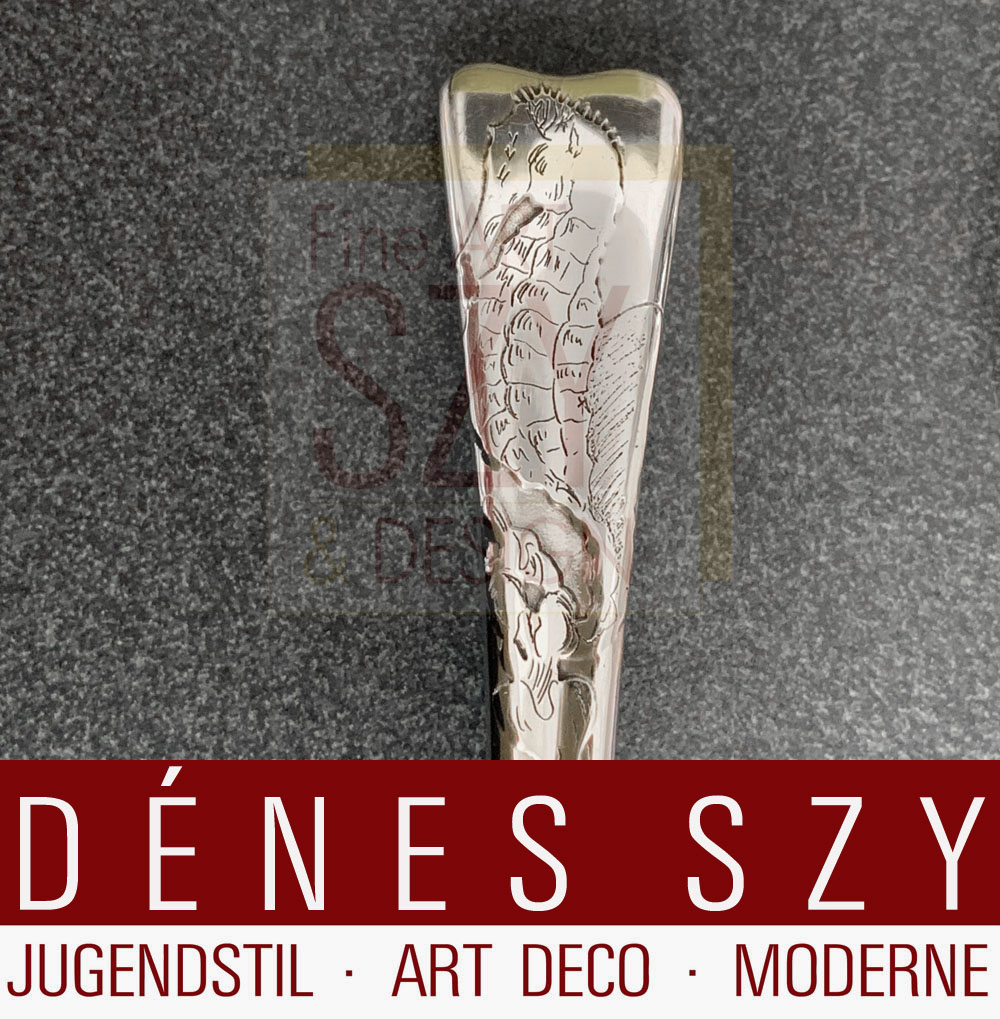 Cucchiaio pompelmo o cucchiaio gelato, tutto argento, Design: Charles Grosjean 1880, Esecuzione: Tiffany and Co. New York 1880-91, argento sterling, Modello Lap-over-Edge # 1880, cavalluccio marino