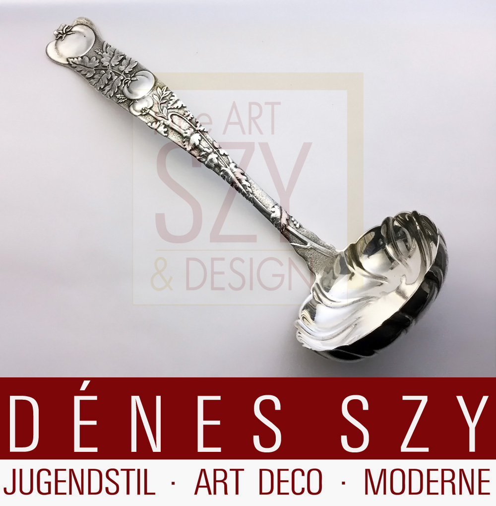 Mestolo da minestra, Esecuzione: Tiffany and Co. New York 1872, Argento, XIX secolo, lavorazione artigianale, Motivo: vino, lap-over-edge