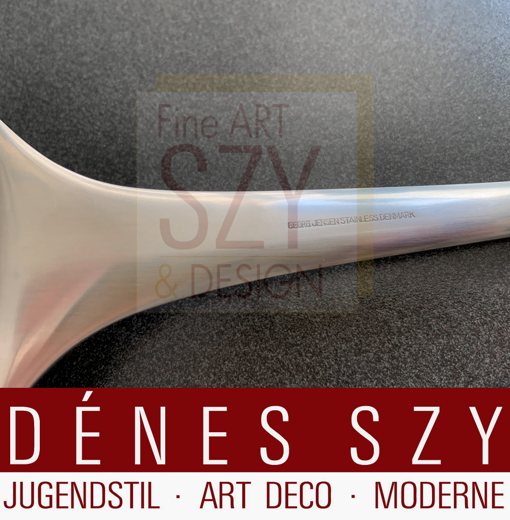 Komplettes Besteck Set für 12 Personen mit Vorlegern, Muster TUJA / TANAQVIL, Entwurf: Magnus Stephensen 1955, Georg Jensen Silberschmiede, Kopenhagen 1950er, Edelstahl, Mid Century Modern
