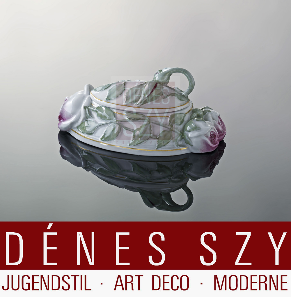 Heinrich Vogeler Meissen Jugendstil Rosen-Nadeldose Porzellan