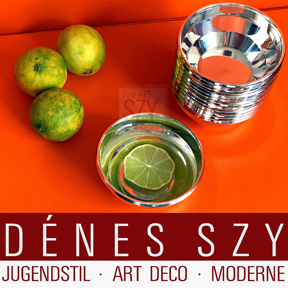 German Art Deco dessert bowl set 12/st., silver 830, Wilkens and Sons, Bremen, Germany ca. 1930