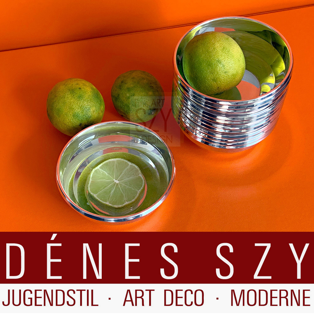 German Art Deco dessert bowl set 12/st., silver 830, Wilkens and Sons, Bremen, Germany ca. 1930