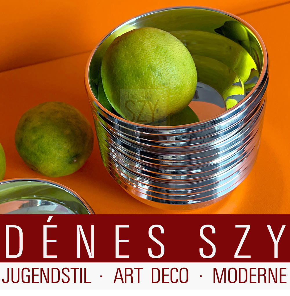German Art Deco dessert bowl set 12/st., silver 830, Wilkens and Sons, Bremen, Germany ca. 1930