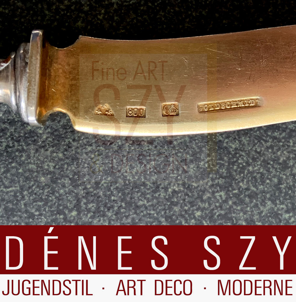 Posate da dessert in argento Art Nouveau, Modello Louis XV No. 101, Design ed esecuzione: Wolfers fréres, Bruxelles / Brussels Belgio ca.1900, Argento 800, parzialmente placcato in oro