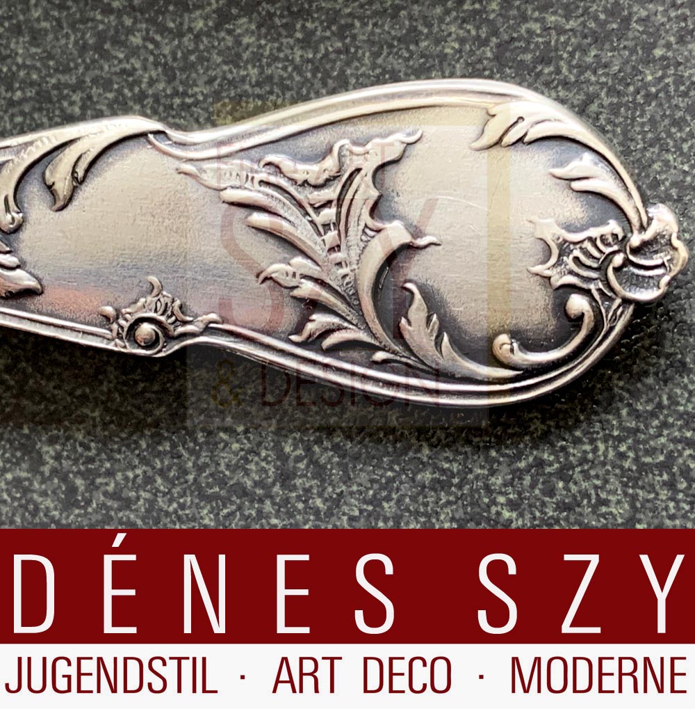 Posate da dessert in argento Art Nouveau, Modello Louis XV No. 101, Design ed esecuzione: Wolfers fréres, Bruxelles / Brussels Belgio ca.1900, Argento 800, parzialmente placcato in oro