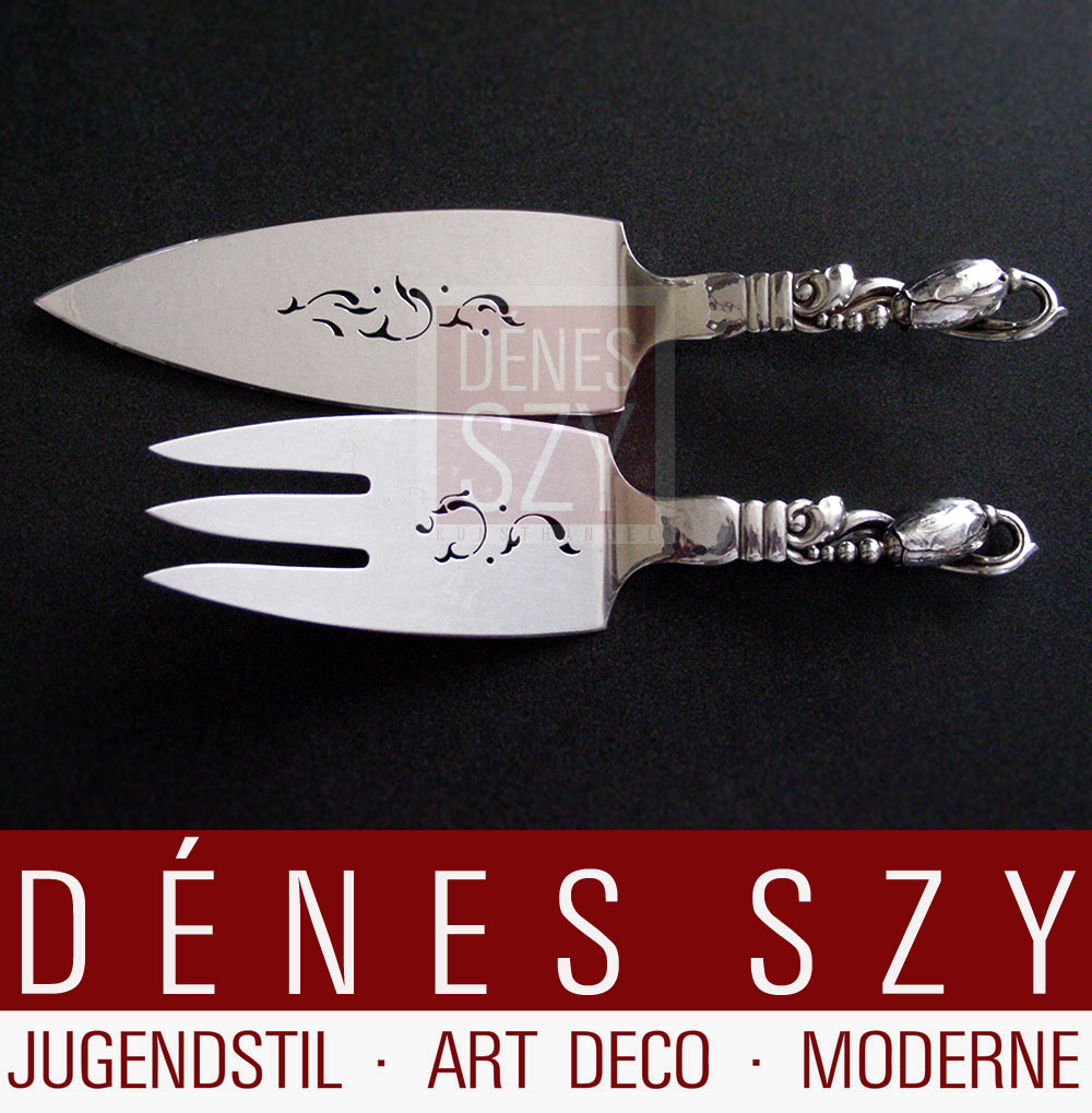 Georg Jensen Silber Magnolia 84 Fischvorlegegabel und Messer