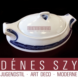 Henry van de Velde Meissen porcelain large covered soup turren, Décor Peitschenhieb (whiplash)