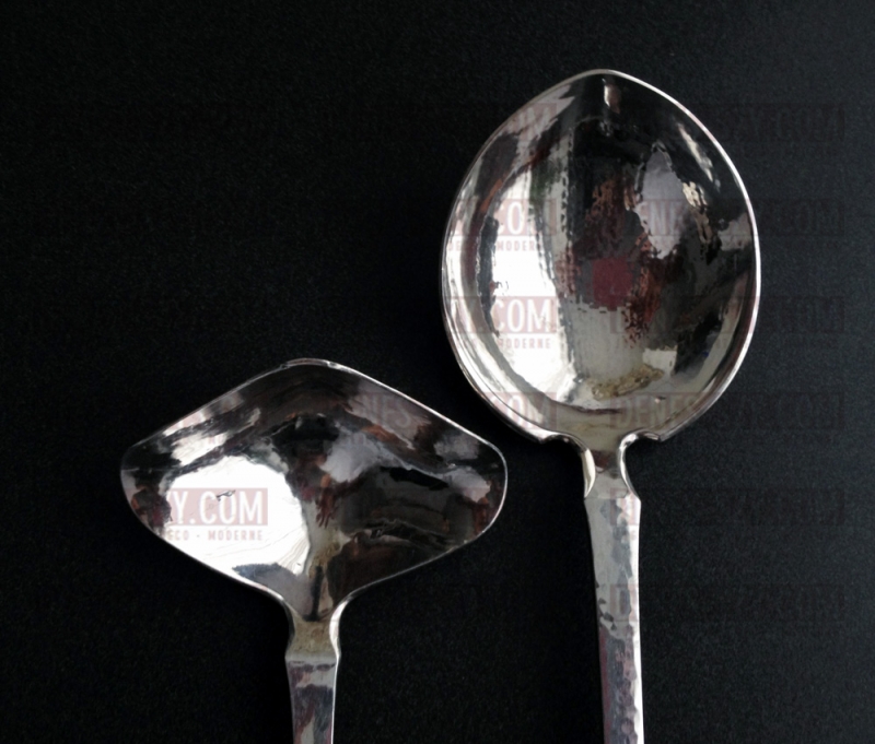 cucchiaio da servire forma cuore in argento danese epoca liberty collezione farfalle - immagine 2