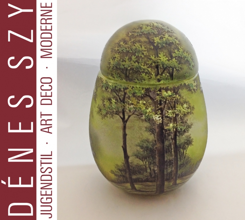 Daum Nancy French Art Nouveau Egg Shaped box, summer scene