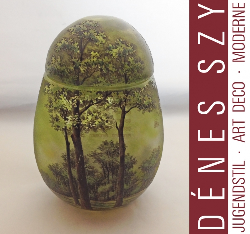 Daum Nancy French Art Nouveau Egg Shaped box, summer scene