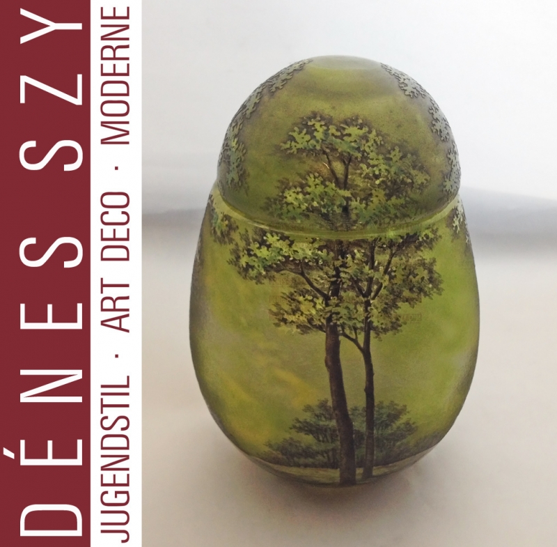 Daum Nancy French Art Nouveau Egg Shaped box, summer scene