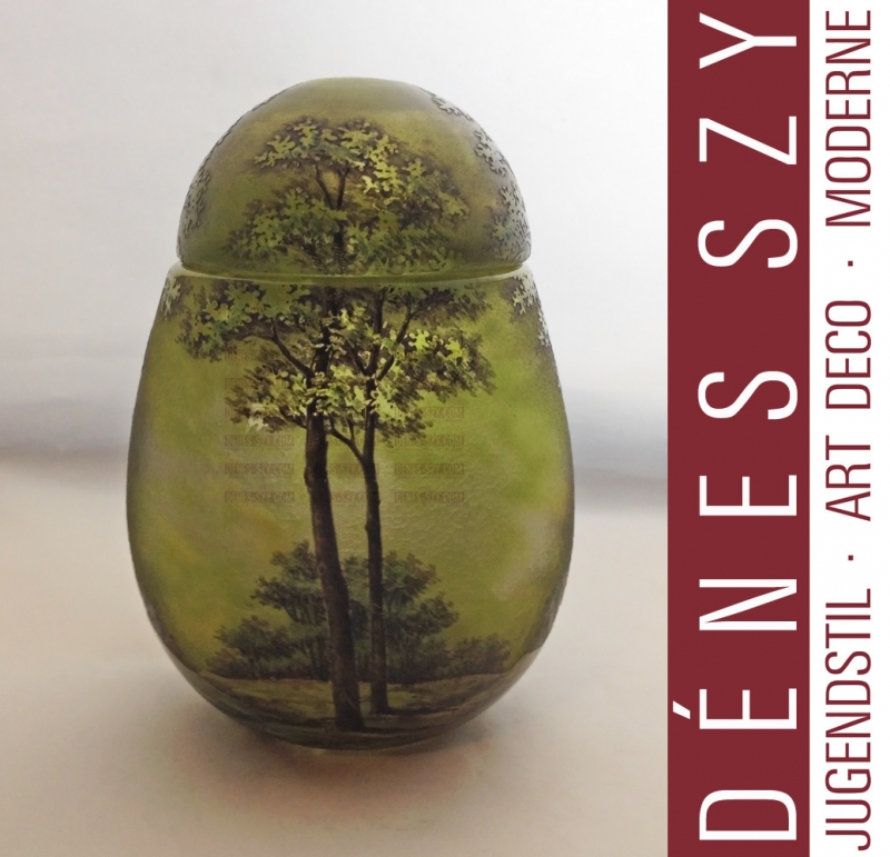 Daum Nancy French Art Nouveau Egg Shaped box, summer scene