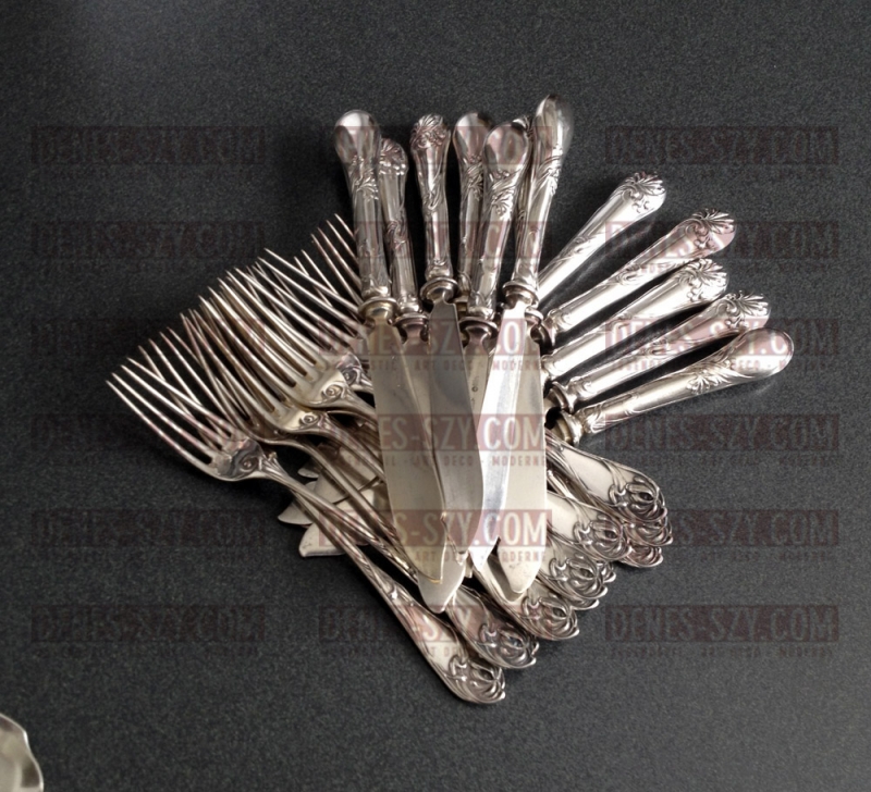 Bruckmann Iris pattern fruit, dessert, pastry fork Design World Exhibition Paris 1900