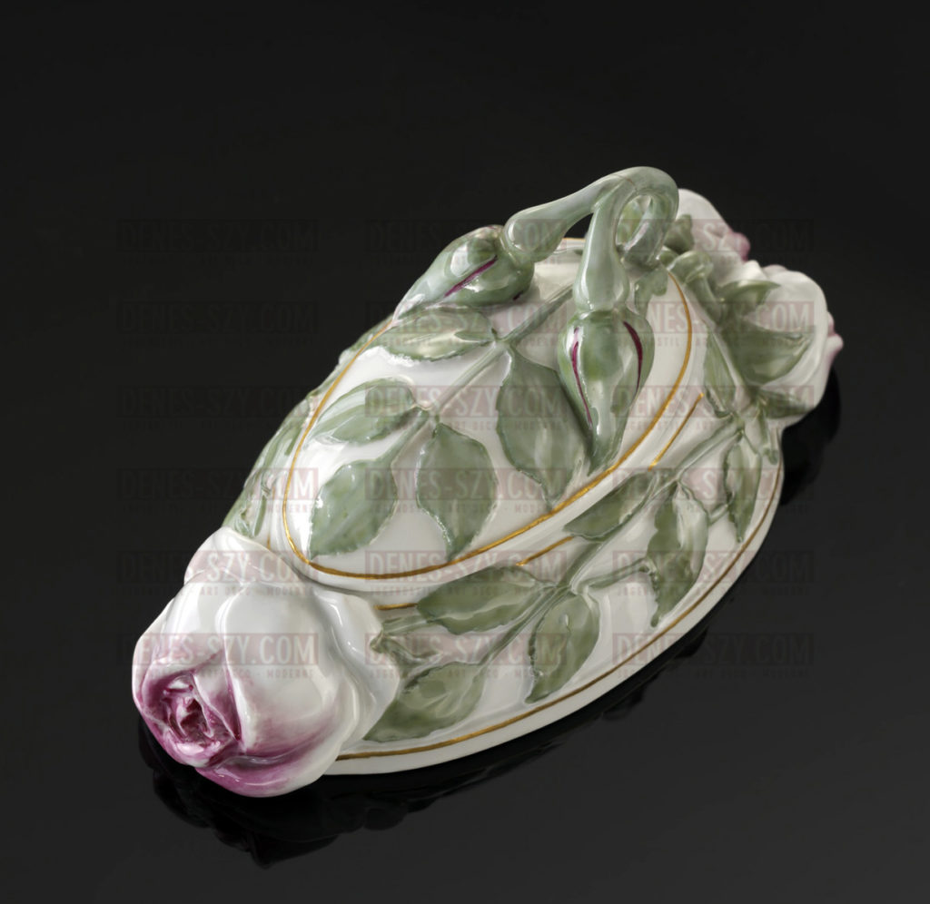Heinrich Vogeler MEISSEN Jugendstil Rosen-Nadeldose Porzellan
