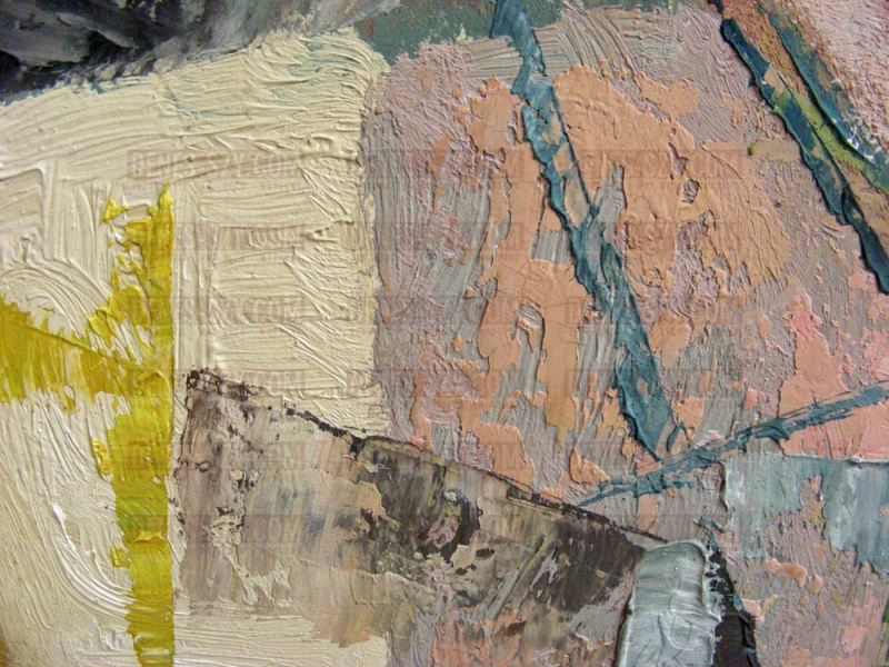 Bateau abstrait. Carton acrylique / solide. 48 x 35,5 cm. Signé en bas à droite E. Schulz