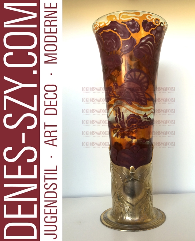 ORIVIT JUGENDSTIL ZINN KÖLN 1900, UEBERFANGGLAS Vase #2570