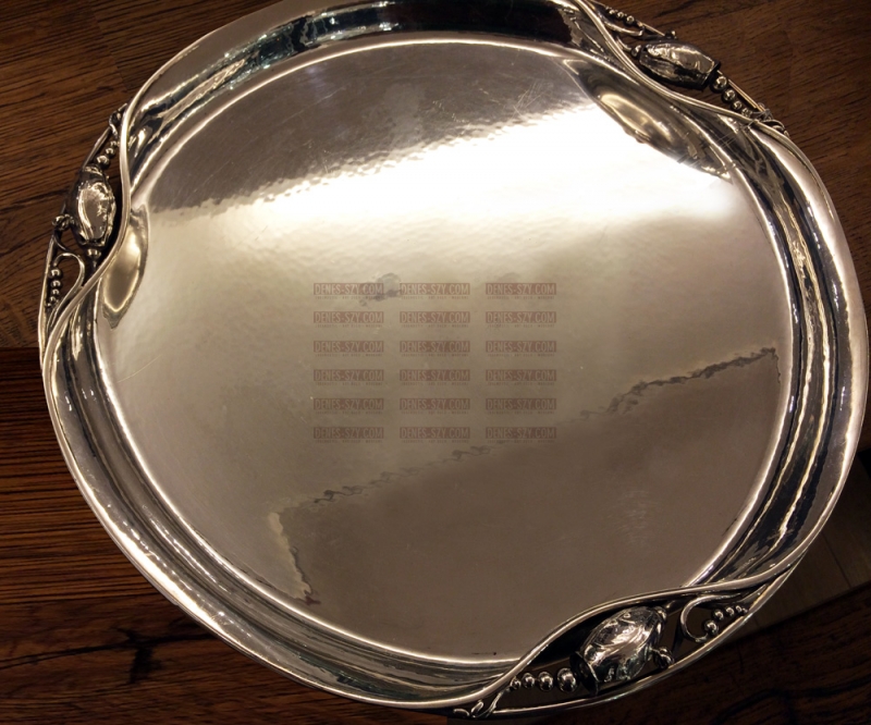 Georg Jensen Silber rd. Tablett # 2 MAGNOLIA