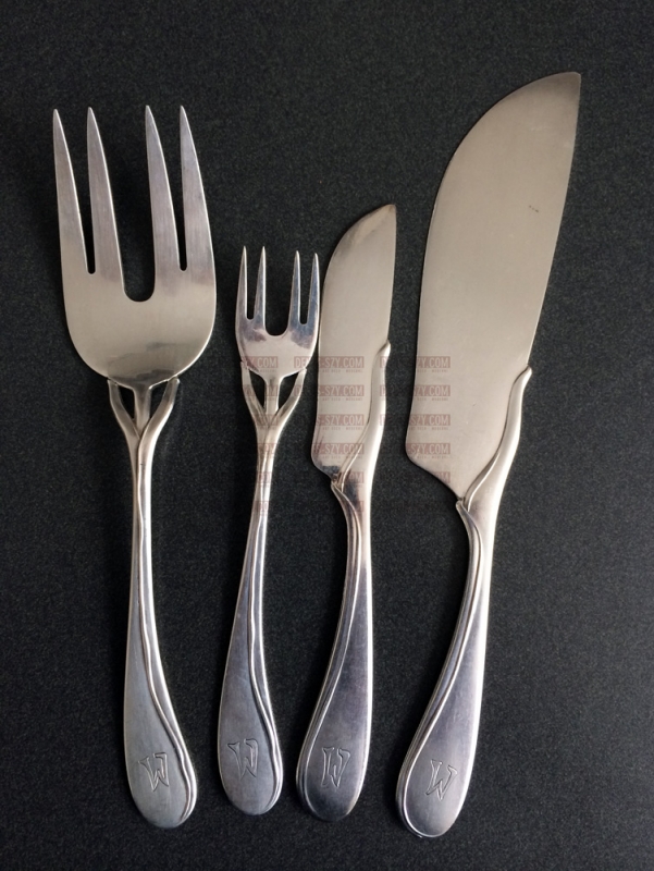 Wilkens, Art Nouveau silver cutlery, Tulip Pattern, fish fork by Vogeler,