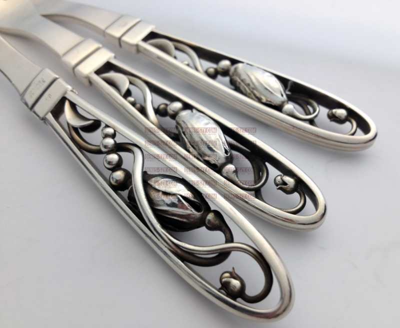 posate d'argento GEORG JENSEN Design Magnolia BLOSSOM forchetta frutta